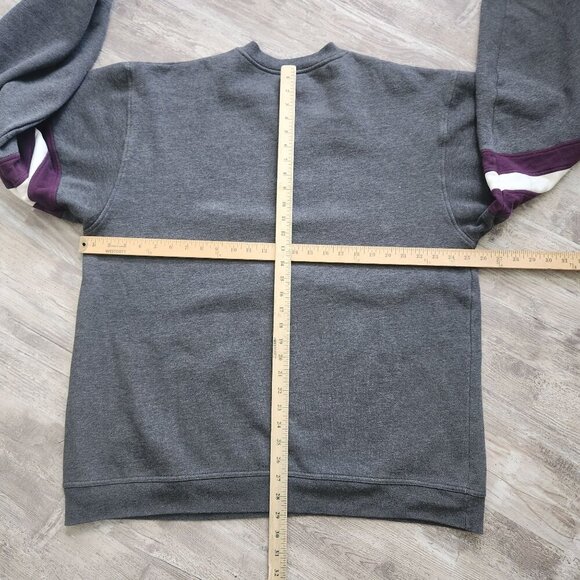 Champion Gray V-Neck Thick Sweatshirt Purple Sleeve Stripes Size XL Vintage 90s - Picture 10 of 14